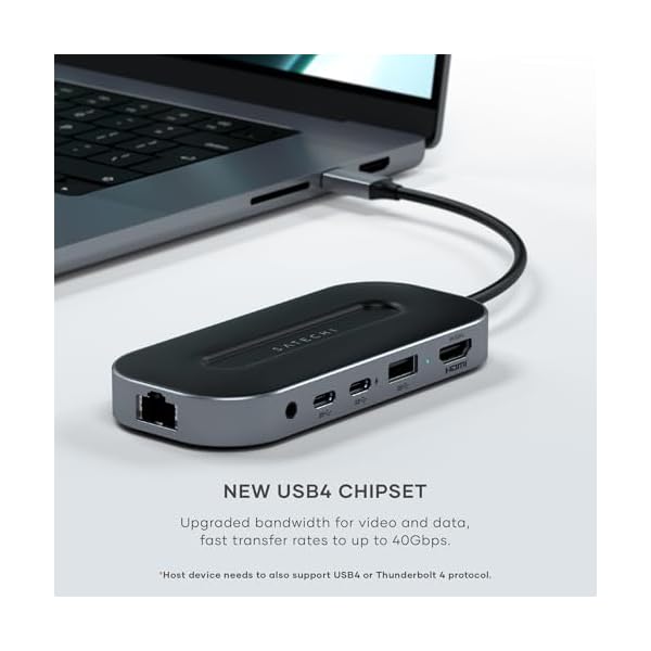 Satechi USB C Hub Multiport Adapter, USB4 6 in 1 with 8K HDMI, 100W USB C PD Charging, 2X USBC and 1x USB-A Data Ports, Ethernet, Audio Jack, for MacBook & Windows - Image 5