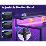 MOTPK Gaming Desk with Led Lights & Power Outlet, 40 Inch Small Gaming Computer Desk with Shelves, Reversible Gamer Desk Table with Adjustable Monitor Stand & Headphone Hook, Carbon Fiber Texture - Image 4