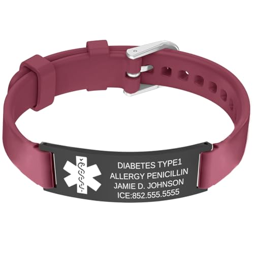 BAIYI HOPE Medical Asthma Emergency Bracelet for Grandchildren and Grandma Waterproof Silicone Wristband Stainless Steel Medic Health Alert ID Bracelet for Women Personalized Med Jewelry