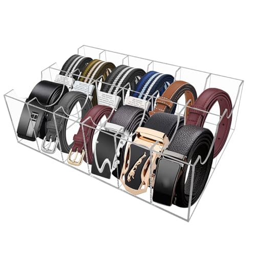 YEXEXINM Cinturón de almacenamiento, 12 compartimentos, soporte para cinturón para hombre, organizador de cinturón acrílico, transparente, vitrina para cinturón para hombre y mujer, para accesorios,