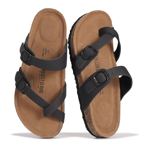 BLKMONOLEA Women's Leather Slides with Cork Footbed, 8M