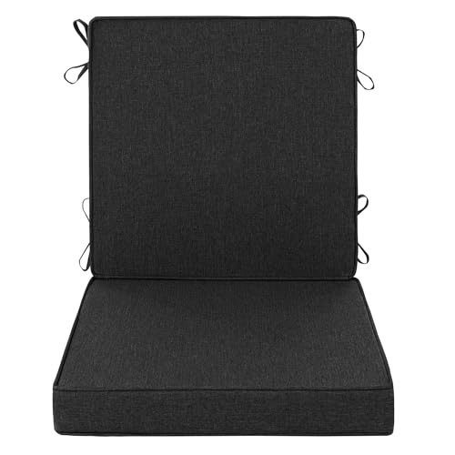 Image of Outdoor Chair Cushions, Water-Resistant & Fade-Resistant, Patio Furniture Lawn Dining Chair Seat Replacement with Mid Back, Ties Zipper, Removable Cover, 18 x 16.5 Inch, Set of 1, Black