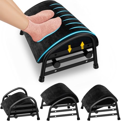 Adjustable Foot Rest for Under Desk at Work, Velvet Under Desk Footrest with Metal Frame, Padded Foot Stools for Under Office Desk, Ergonomic Leg Rest for Desk Chair, Car, Computer - Black