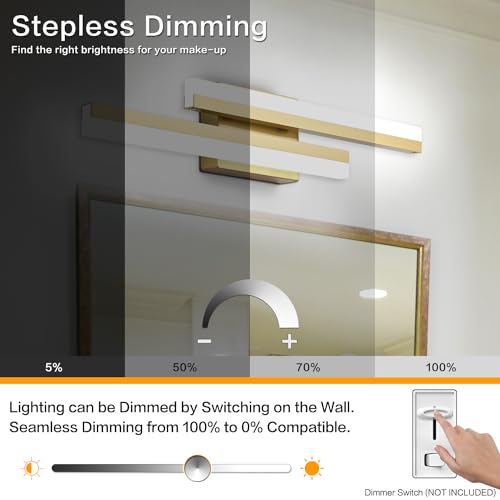 Image of PRESDE 24 Inch LED Vanity Light Brushed Gold Bathroom Light Fixtures Over Mirror Modern Bath Lighting Bar 5CCT