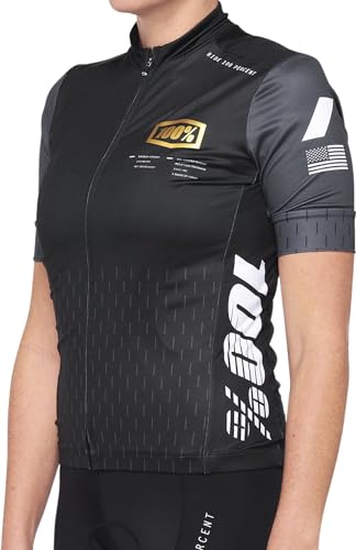 Maillot de vélo à manches courtes pour dames 100% Exceeda noir et gris en taille S