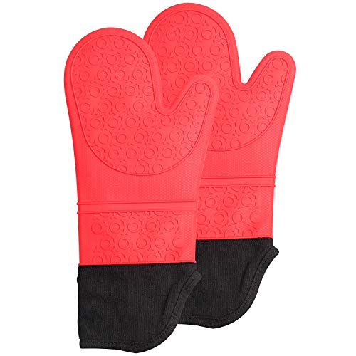 Homeforce Premium Silicone Oven Mitts Heat Resistant 500 Degrees with Soft Quilted Liner Set of 2 Slip Resistant Kitchen Mitten Protect Hands for Cooking  BBQ Baking Flexible Oven Gloves Red