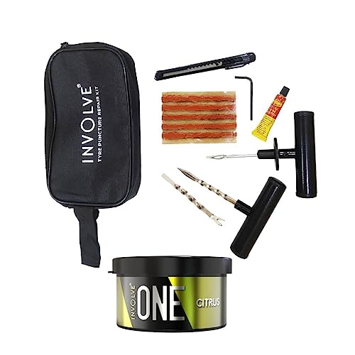 Image of INVOLVE 9 in 1 Universal Tubeless Tire Puncture Kit Emergency Flat Tire Repair Kit Tool (with Storage Bag) One Citrus organic fiber car freshener for Car, Bike, SUV, & Motorcycle Involve Accessories