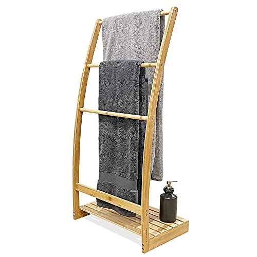 40' Bamboo Towel Rack Stand. Quilt Rack Stand or Blanket Rack for Living Room or Bedroom. Extra Tall freestanding Towel Rack for Bathroom Floor. Solid Wood. No MDF.