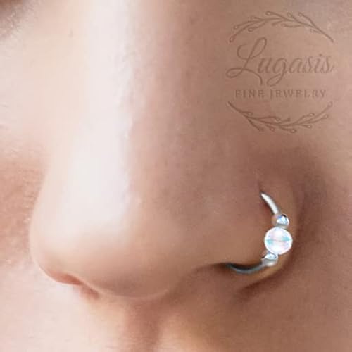 Thin 20g Silver Nose Ring - Delicate and Comfortable 925 Sterling Silver Hoop with 3mm White Opal - Trendy 20 Gauge 7mm Nose Piercing Jewelry - Image 2