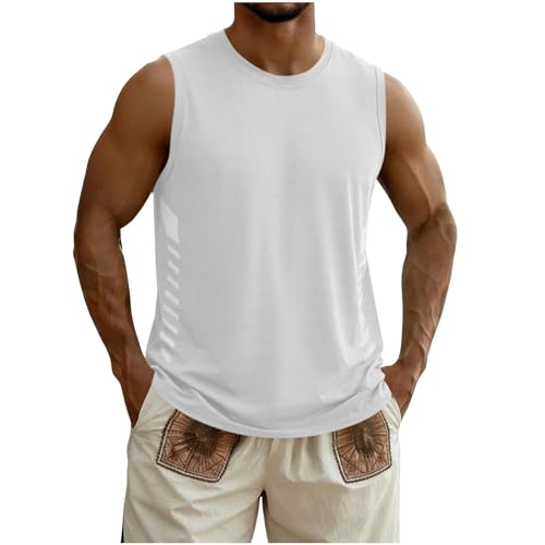 Sdeycui Men Sleeveless Tank Top Comfy Crewneck Fashion Tshirts Hiking Casual Summer Solid Color Loose Gym Blouses White
