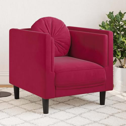 Vidaxl Poltrona Con Cuscino Rosso Vino In Velluto - 2