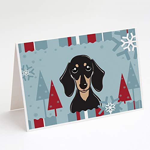 Caroline's Treasures BB1711GCA7P Winter Holiday Smooth Black and Tan Dachshund Greeting Cards and Envelopes Pack of 8 Blank Cards with Envelopes Whimsical A7 Size 5x7 Blank Note Cards