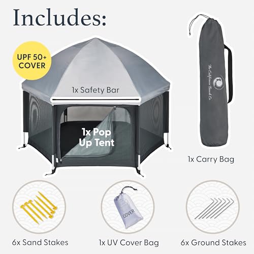 POP 'N GO PLAYPEN - Indoor & Outdoor Baby Playpen for Babies and Toddlers - Baby Beach Tent, Foldable, Portable W/Canopy, Travel Bag, & Mosquito Net - Pop Up Pack and Play Tent (Black)