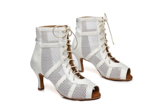 Image of Dance Practice Shoes for Women Mesh Ballroom Sandals Heels Party Prom Ankle Booties with Zip