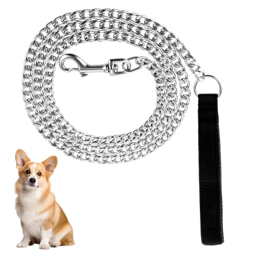 Chain Leashes for Large Dogs Stainless Steel Heavy Duty Metal Dog Link Chain Chew Proof Pet Leash 6ft with Soft Padded Handle for Medium Big Dogs Walking Traffic Training Traveling