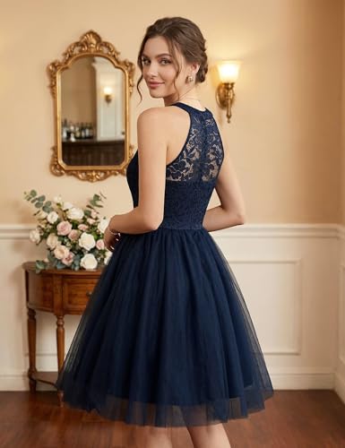 Image of Dressystar Women's Sequin Short Prom Dress Sparkly Halter Tulle Cocktail Party Homecoming Dresses
