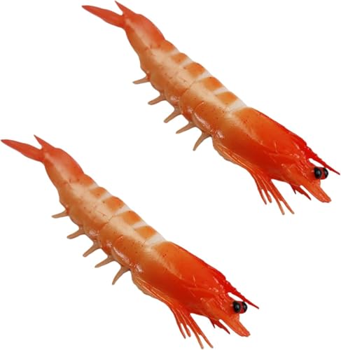 JIANSHUILIAN 2Pcs Red Fake Shrimp Model Artificial Shrimps Figures Realistic Seafoods...