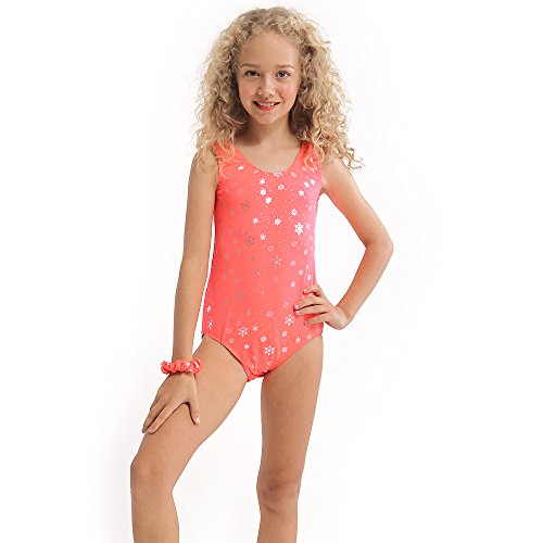DAXIANG Gymnastique Justaucorps Avec Bande de Cheveux Dancewear Vêtement de Sport Pour Enfants Filles (Orange, 120(4-5 Ans))