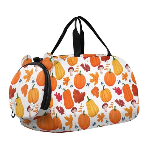 Maple Pumpkin Fall Orange Kids Travel Duffel Bag for Boys Girls Overnight Weekend Tote Bag with Shoes Compartment for Dance Gym Sports