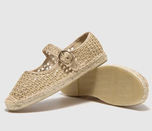 U-lite Women's Mesh Mary Jane Flat Espadrilles Woven Espadrille Outsole Canvas Fishnet Summer Ballet Flats Shoes4
