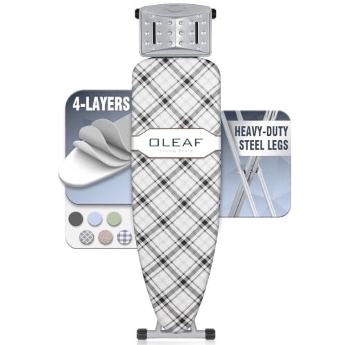Image of oleaf Ironing Board with Cover and Thicken Pad Height Adjustable Full Size Foldable Iron Board with Iron Rest, Stable Steel Legs, Metal Construction, Heat Resistant, Black and White Checkered