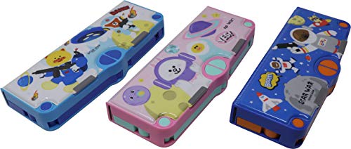 Image of QIPS Pop Out 4 Button Magentic Locking Jumbo Pencil Box, Multi-Functional Pencil Box for Kids, Light Blue