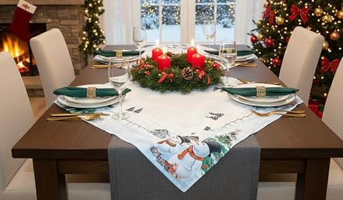 KAMACA Mitteldecke Tischdecke mit Schneemännern 85×85 cm...