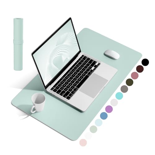 Image of YSAGi Non-Slip Leather Desk Pad, Waterproof Laptop Computer Desk Keyboard Mat, Table Protector Blotter Mat, Large Mouse Pad for Office /Work /Home /Decor(Mint Green, 23.6 inch x 13.7 inch)