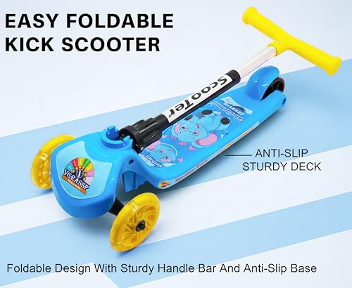 Image of VGRASSP 3 Wheel Skate Scooter for Kids with LED Light-Up Wheels, Foldable & Height Adjustable Handlebar, Rear Brake - Outdoor Kick Cycle for Boys & Girls - (Narrow Wheels)