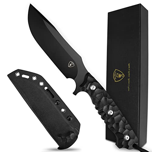 Aubey Outdoor Survival Knife, 10.6" Fixed Blade Hunting Knife D2 Black Titanium Coated Blade, Large Full Tang Camping Knife With Kydex Sheath, Ergonomics G10 Handle, Lanyard Hole, Sharp Fixed Knife With Gift Box #TOP24