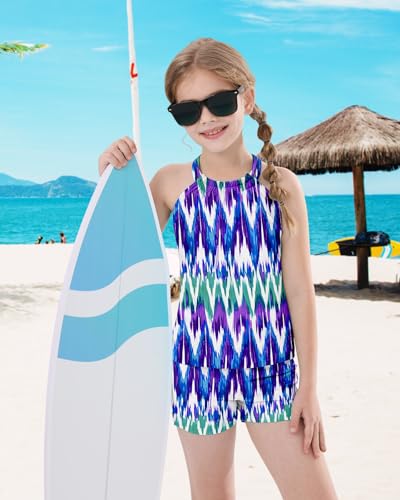 Image of Girls 2 Pieces Rash Guard Swimsuit 1 /4 Zip Long Sleeve Bathing Suit Set Kids Swimwear with Sports Shorts