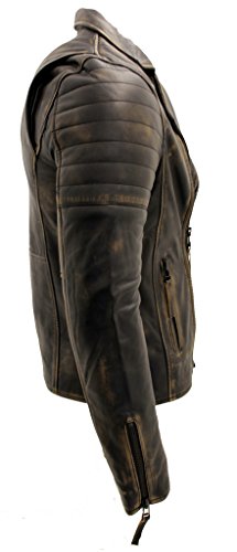 Men's Black Slim Fit Cross Zip Vintage Brando Leather Biker Jacket4