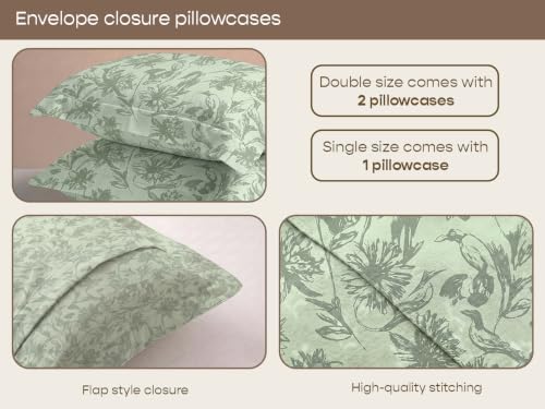 Image of SleepyCat 300 TC Cotton-Soft Microfiber Bedsheet with 1 Pillowcase|Wrinkle-Free|300 TC Plain Weave|No Creases, No Shrinkage|No Colour Fading|150 GSM|Sage Forest|Fits Mattress Upto 8 Inches|Single