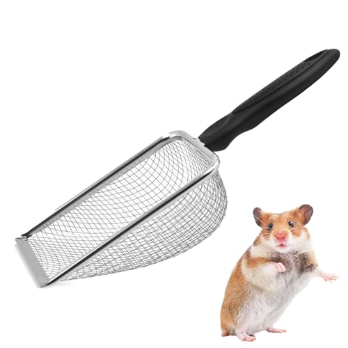 Hamster Sand Bath Scoop Reptile Mesh Poop Scoop Sand Bath Scoop Filtering Mesh Fine Holes Scoop Sand Bath Scoop Mesh Metal Substrate Scoop Stainless Steel Litter Cleaner Corner Scoop for Pet Poop