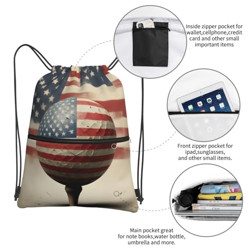 Distressed American Golf USA Flag Drawstring Backpack Patriotic zipper Drawstring Bag for Men Women Sport Yoga Travel Gym4