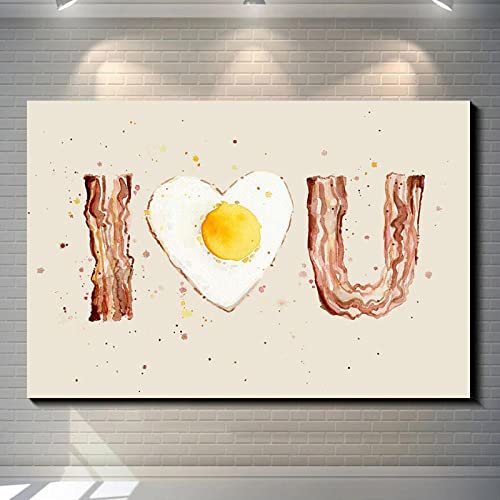 Affiche Aquarelle Bacon et Oeuf I Heart You pour réveiller la déco du salon