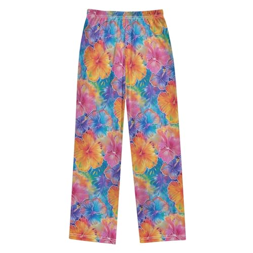 ALAZA Colorful Hibiscus Flower Blossom Pajama Lounge Pants Long Sleep Pajama Bottoms with Pockets2