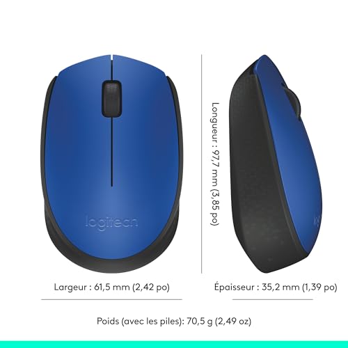 Logitech M171 Souris Sans Fil pour PC, Mac, Ordinateur portable, 2,4 GHz avec Mini-récepteur USB, Suivi Optique, Autonomie de Piles de 12 mois, Ambidextre - Bleue