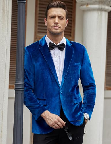 Image of COOFANDY Men's Velvet Blazer Notched Lapel Velour Suit Jacket One Button Tuxedo Jackets for Wedding Prom Party Dinner