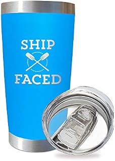 SassyCups Ship Faced | 20 Ounce Engraved Blue Stainless Steel Insulated Travel Mug