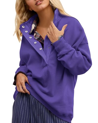 Image of Gacaky Sweatshirt for Women Oversized Casual Long Sleeve Button Henley Neck Pullover Tops Fashion Outfits Clothes