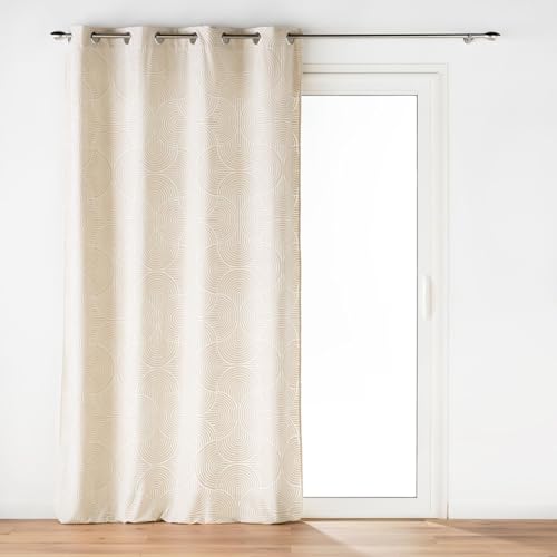 Douceur d'Intérieur, Rideau à Oeillets (135 x 260 cm) Eva Naturel, Velours Dévoré