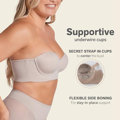 Leonisa Strapless Bras for Women - Underwire Longline Back Smoothing Bra, Full Coverage Support2