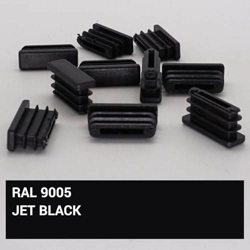 Image of (Pack of 40) Rectangular Plastic Plugs 25 /64 inch x 1-3 /16 inch (10 x 30 mm), Matt Tube Inserts, Fence Post Caps, Jet Black RAL 9005