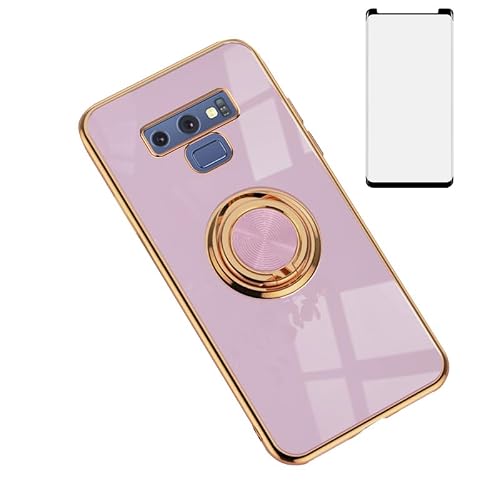 Image of Asuwish Phone Case for Samsung Galaxy Note 9 and Ring Holder Stand with Tempered Glass Screen Protector Cover Slim Soft TPU Silicone Hybrid Protective Cell Accessories Note9 Not S9 SM Women Men Purple