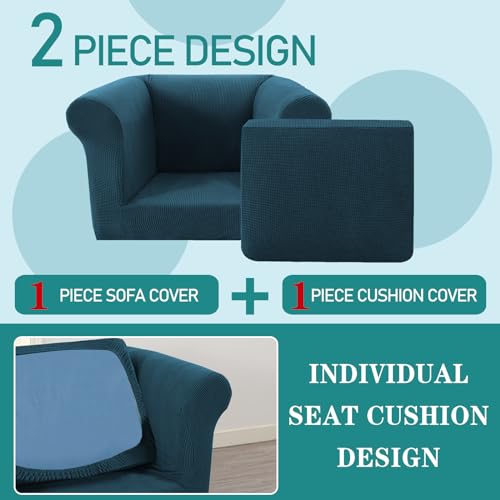 Housse extensible Chesterfield 1 place bleu sarcelle pour canapé incurvé