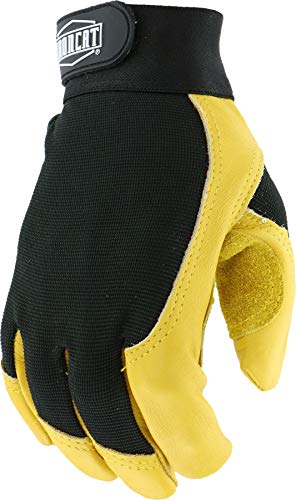 Ironcat 86350 Grain Cowhide Leather Gloves Large, Black Spandex With Gold Leather, Hook And Loop Elastic Wrist #TOP2