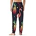 Men Loose Pajama PJ Bottoms, Straight Trouser Sleepwear Lounge Pants with Pockets, Drawstring Sleep Pants (4XL) Print Seamless Red Pineapples and Red Flamingos on Black