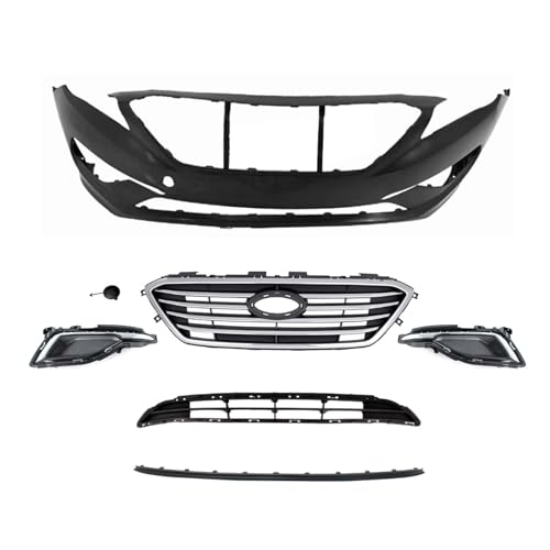 Sonata Complete Front Bumper Cover Grille Kit for 2015 2016 2017 Hyundai Sonata Sedan,W/Upper & Lower Grille & Fog lights Cover,with Tow Hook Hole