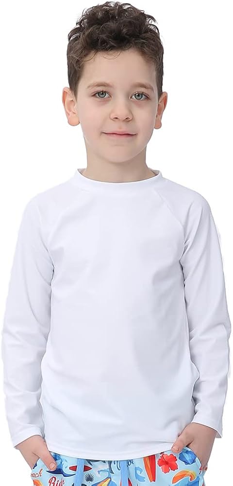 ESTAMICO Boys' UPF 50+ Long-Sleeve Rashguard Athletic Swim Shirt 12 Solid White
